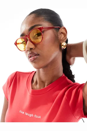 AJ Morgan Grad school round sunglasses in burgundy with yellow lens
