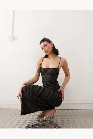 Motel Darsih striped mesh cami maxi dress in dark