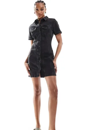 ASOS ASOS DESIGN Tall denim fitted shirt mini dress in wash