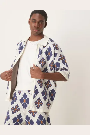 ASOS Relaxed knitted button through polo co-ord with aztec pattern in