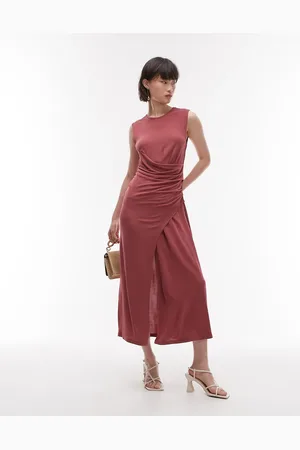 & OTHER STORIES Jersey midaxi dress with drape detail and asymmetric wrap front in pomegranate berry