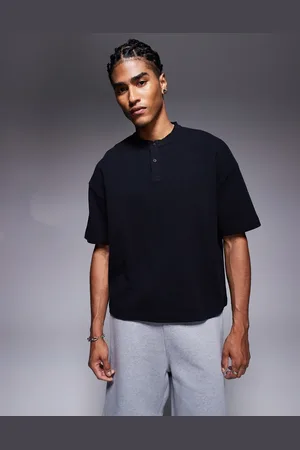 ASOS Oversized boxy waffle henley t-shirt in
