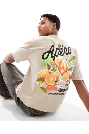ASOS Boxy oversized t-shirt with drink graphic in beige
