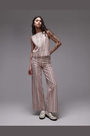 Topshop Mid rise wide leg jean in red stripe