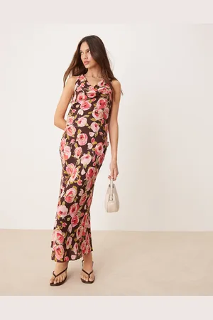 MANGO Floral print cowl neck midaxi dress in