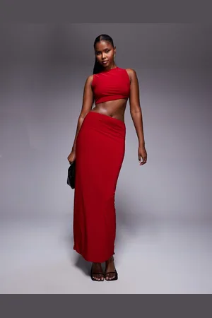 Missyempire Double layered slinky high waisted maxi skirt co-ord in