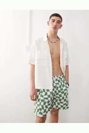 COLLUSION Checker board swim short in khaki