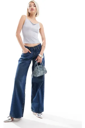 Motel Roomy wide leg low rise jeans in mid indigo