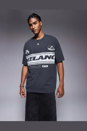 ASOS Oversized t-shirt with front chest print in washed asphalt