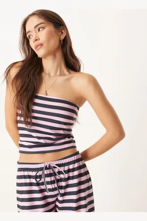 ASOS Bandeau co-ord in navy and pink stripe