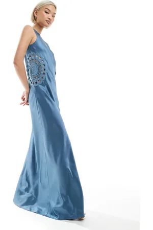 4th & Reckless Satin racer neck crochet insert maxi dress in