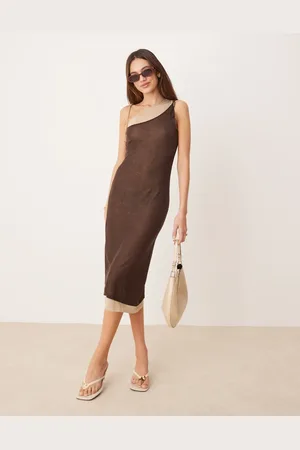 MANGO Capsule sheer 2 in 1 cami dress in chocolate