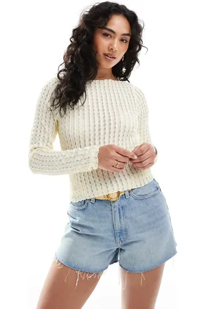 ONLY Boatneck textured crop top in light