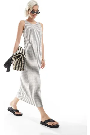 VERO MODA Slubby maxi tank dress in mono stripe