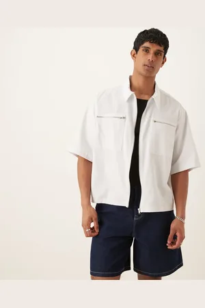 ASOS Oversized half sleeve shirt with zip pocket detail in