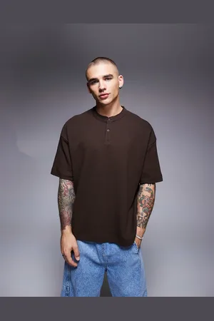 ASOS Oversized boxy waffle henley t-shirt in