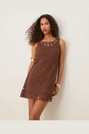 MANGO Cutwork crochet mini dress in chocolate