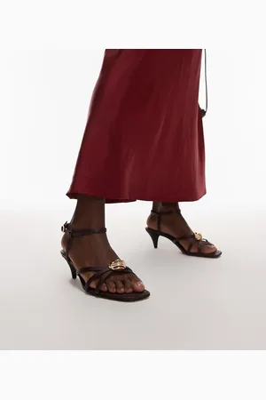 & OTHER STORIES Leather strappy heel sandals with front motif detail in dark burgundy