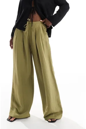 Stradivarius Crinkle wide leg trouser in lime