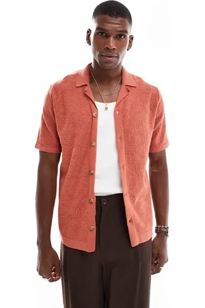 Only & Sons Revere collar open knit shirt in clay
