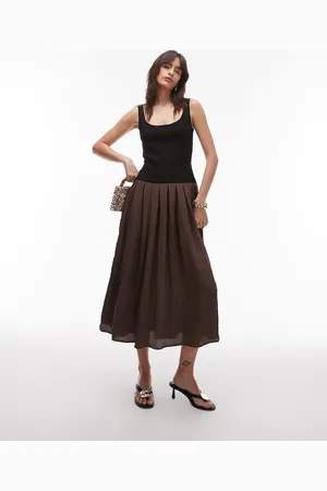 MANGO Contrast drop waist pleated dress in dark