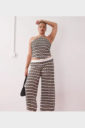 Noisy May Loose fit crochet trouser co-ord in black & beige wave