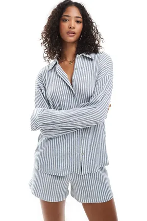 ONLY Textured oversized shirt co-ord in stripes