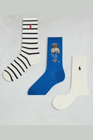 Ralph Lauren 3 pack of bear, striped and cable socks in blue and cream