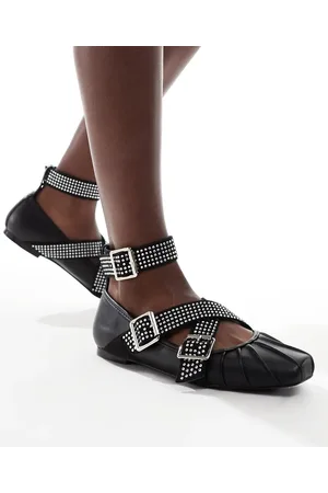 AZALEA WANG Heathering embellished strap ballet flats in