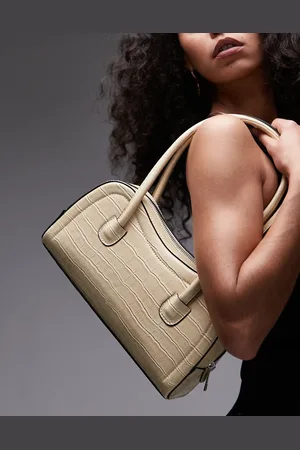 Topshop Simba structured shoulder bag in buttermilk croc