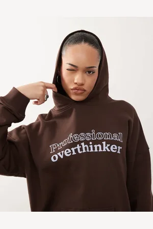 Motel Oversized slogan hoodie in bitter chocolate