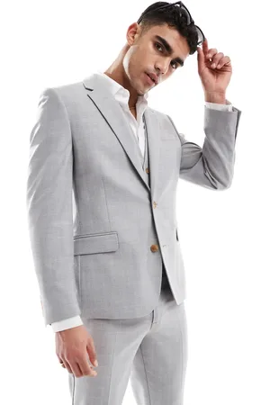 ASOS Linen blend skinny suit jacket in tonal check