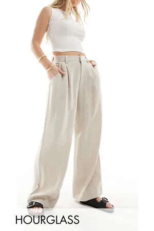 ASOS Hourglass relaxed straight leg trousers with linen in natural