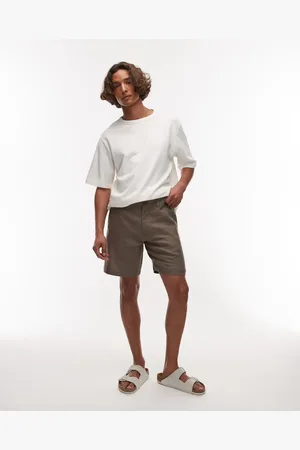 ARKET Linen flat front shorts with slant pockets in mole