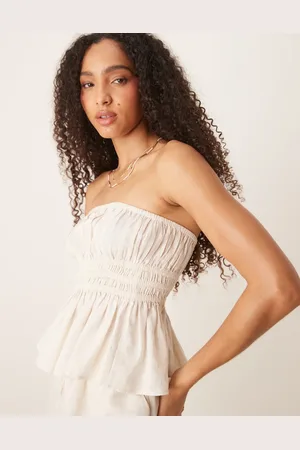 ASOS Belle beach shirred bandeau with linen in plain
