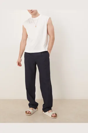 MANGO Straight leg linen mix trouser in
