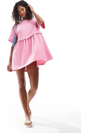 Miss Selfridge Short sleeve layered smock dress in pink