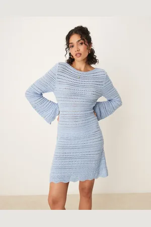 ASOS Knitted mini dress with flared sleeve in light