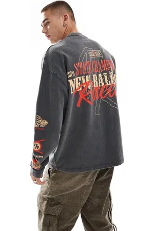 ASOS Oversized long sleeve t-shirt with racing chest and back print in washed