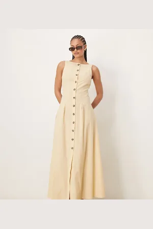 ASOS ASOS DESIGN Tall slash neck button down waistcoat maxi dress in straw