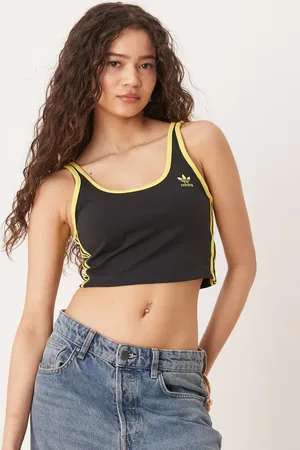 adidas Three stripe cropped vest in and yellow