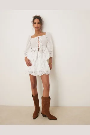 Glamorous Boho ra ra broderie mini skirt in co-ord