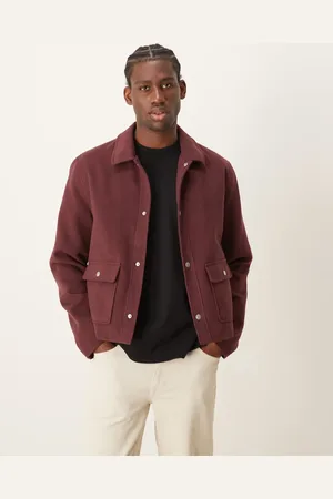 ASOS Wool look cropped harrington jacket in burgundy