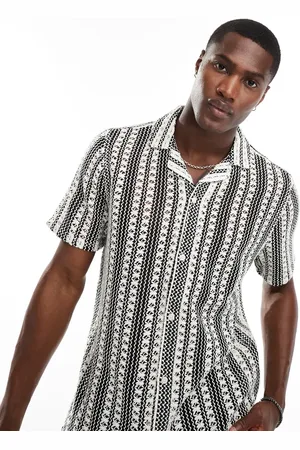 Hollister Short sleeve revere collar stripe crochet shirt in /white