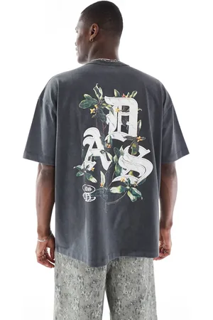 ASOS Oversized t-shirt in heavyweight 220gsm washed with floral text graphic