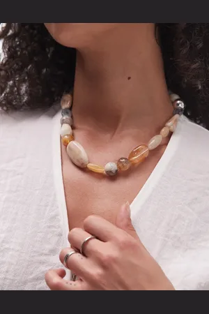 & OTHER STORIES Mix and match chunky beaded resin small necklace in light white