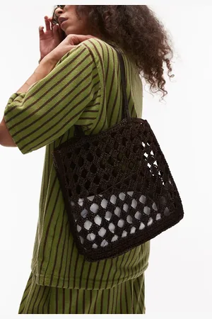MANGO Crochet tote bag in chocolate