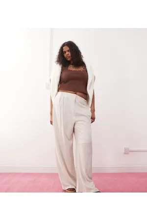 COLLUSION Plus tailored linen blend trousers in stone