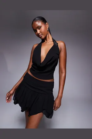 Missyempire Chiffon cowl neck buckle detail top co-ord in