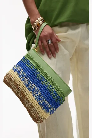 MANGO Ombre raffia clutch bag in